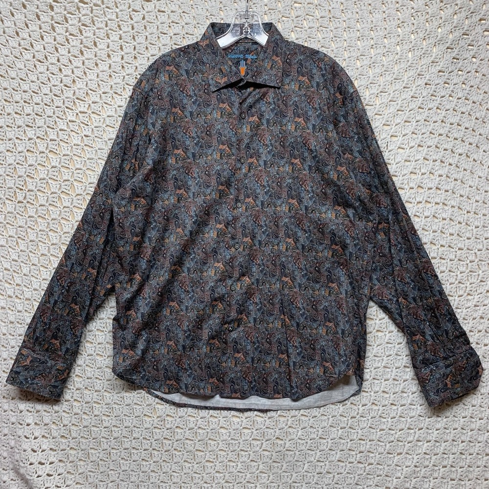 Visconti Black‎ Shirt Mens Size  L Paisley Long Sleeve Button Down Long Sleeve